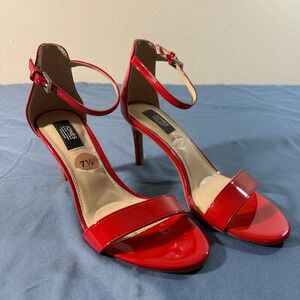 Jones New York Signature Red Stiletto Ankle Strap Heels Size 7.5